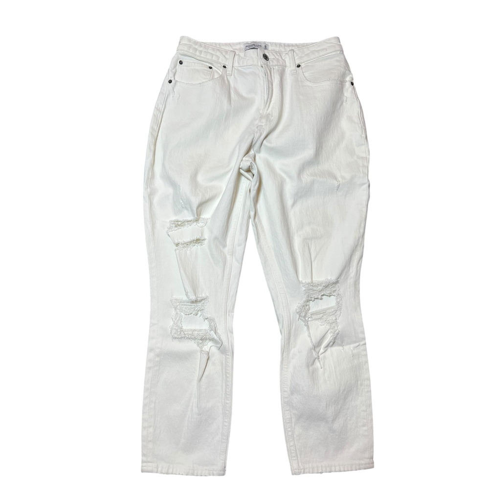 Abercrombie & Fitch High Rise Mom Jean Curve Love White Distressed Ripped 30/10R